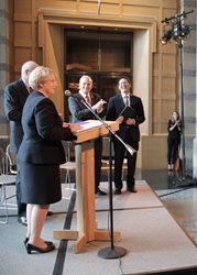 Chief Justice Gildea, Governor Dayton, and David Mao at the MN History Center