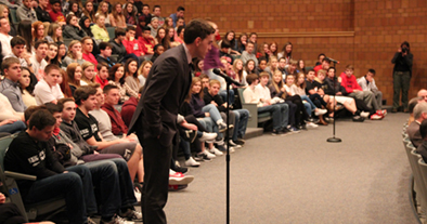 A Lakeville North High School student asks a question during the Q&A session with the Minnesota Supreme Court Justices
