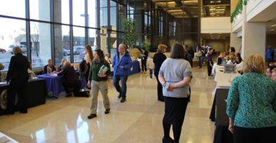 Visitors explore the Anoka County Open Courthouse info fair.