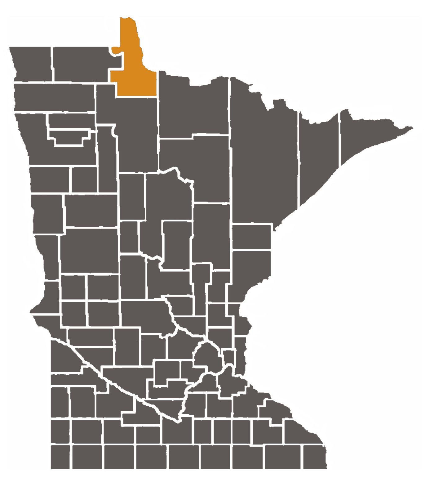 Minnesota map with Lake of the Woods County highlighted.