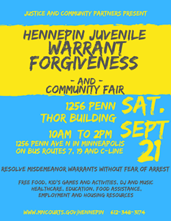 Hennepin Juvenile Warrant Forgiveness and Community Fair flyer