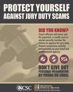 Image about jury scams and protecting yourself by not giving out personal info by phone or email