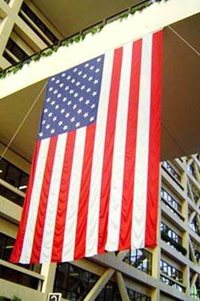 American flag hanging from ceiling in the Hennepin County Government Center