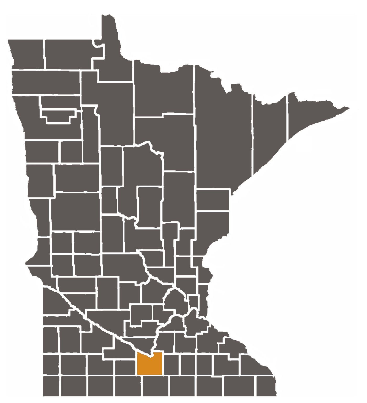 Minnesota map with Blue Earth County highlighted.