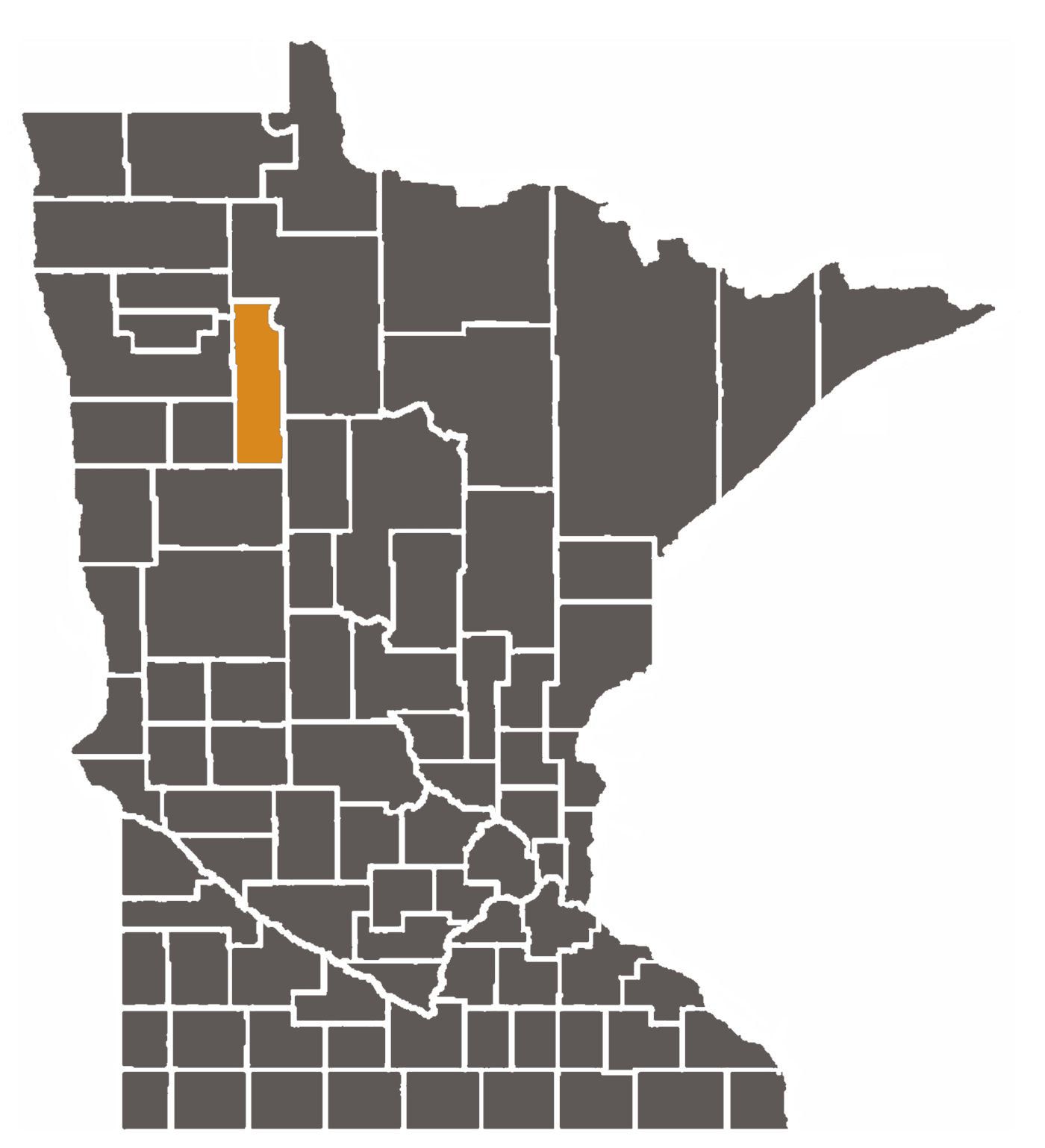 Minnesota map with Clearwater County highlighted.