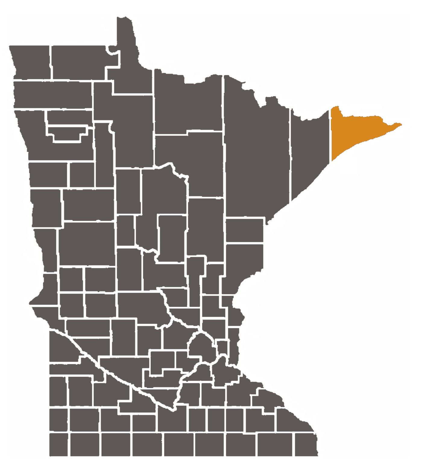 Minnesota map with Cook County highlighted