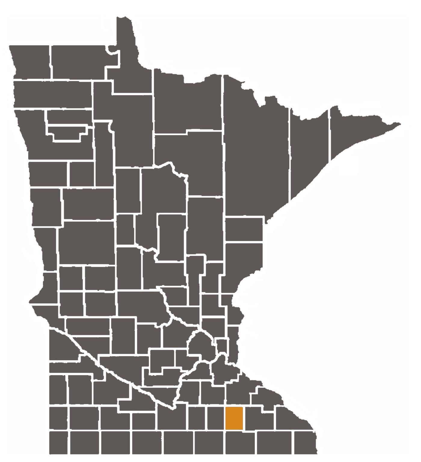 Minnesota map with Dodge County highlighted