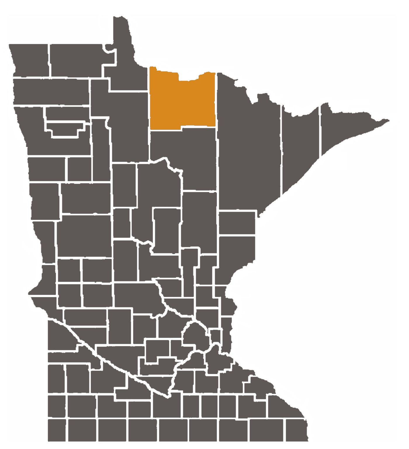 Minnesota map with Koochiching County highlighted.