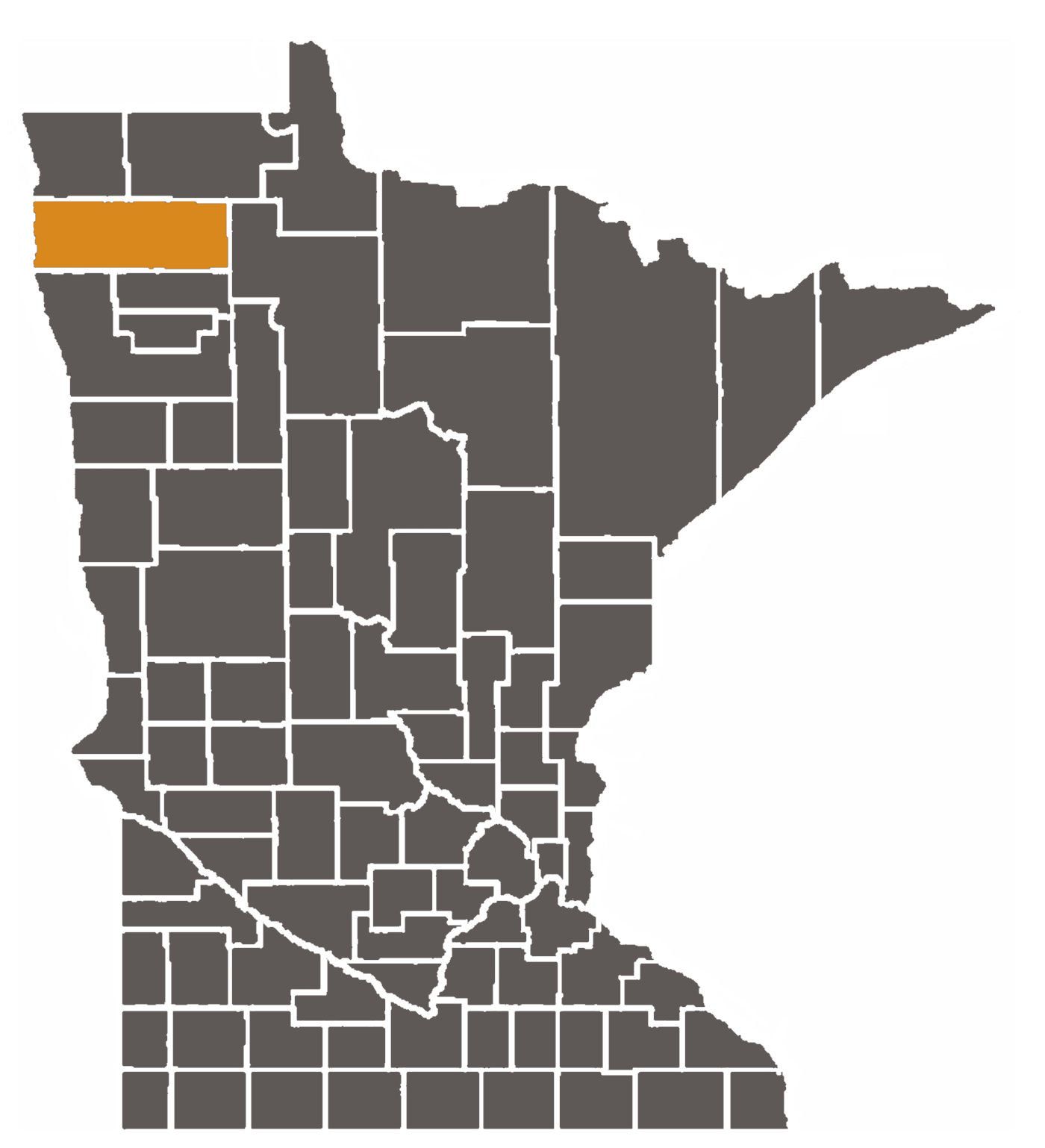 Minnesota map with Marshall County highlighted.