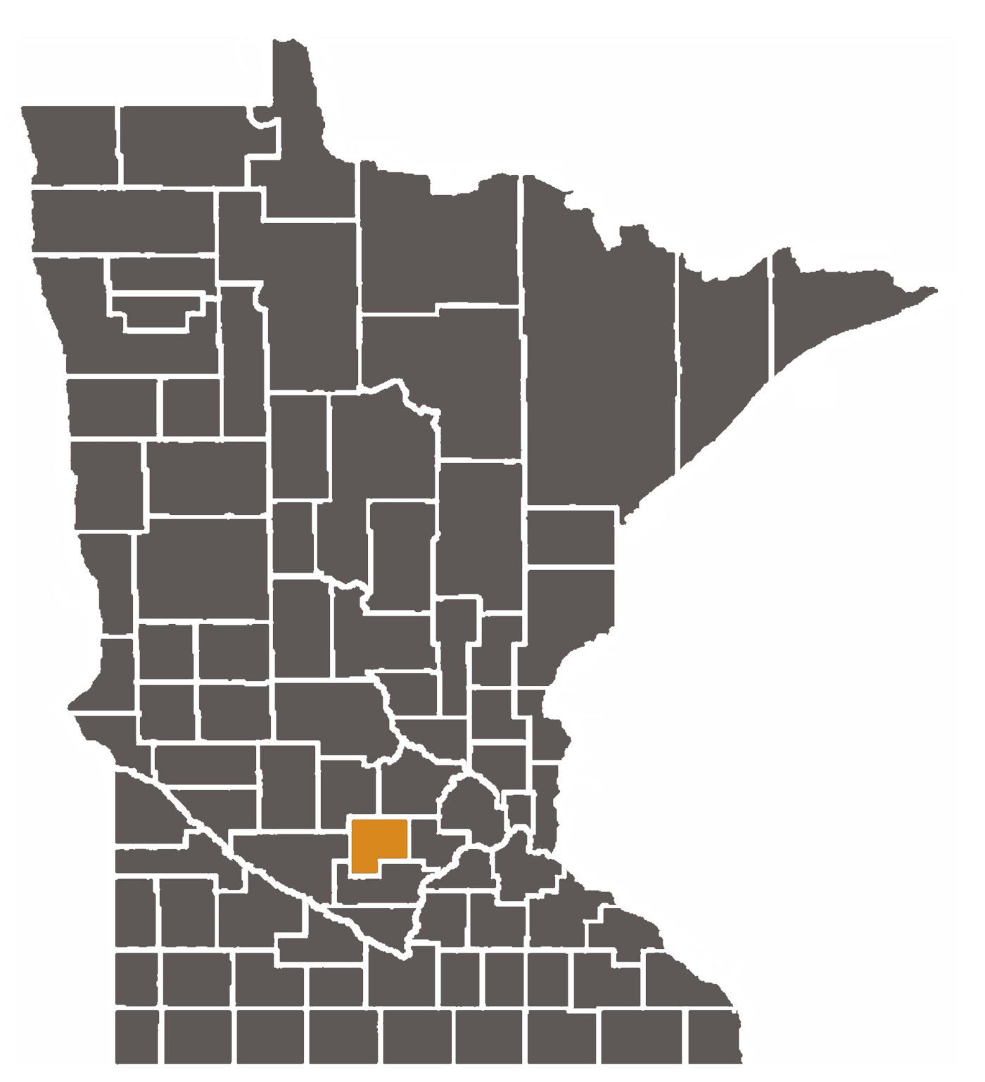 Minnesota map with McLeod County highlighted.