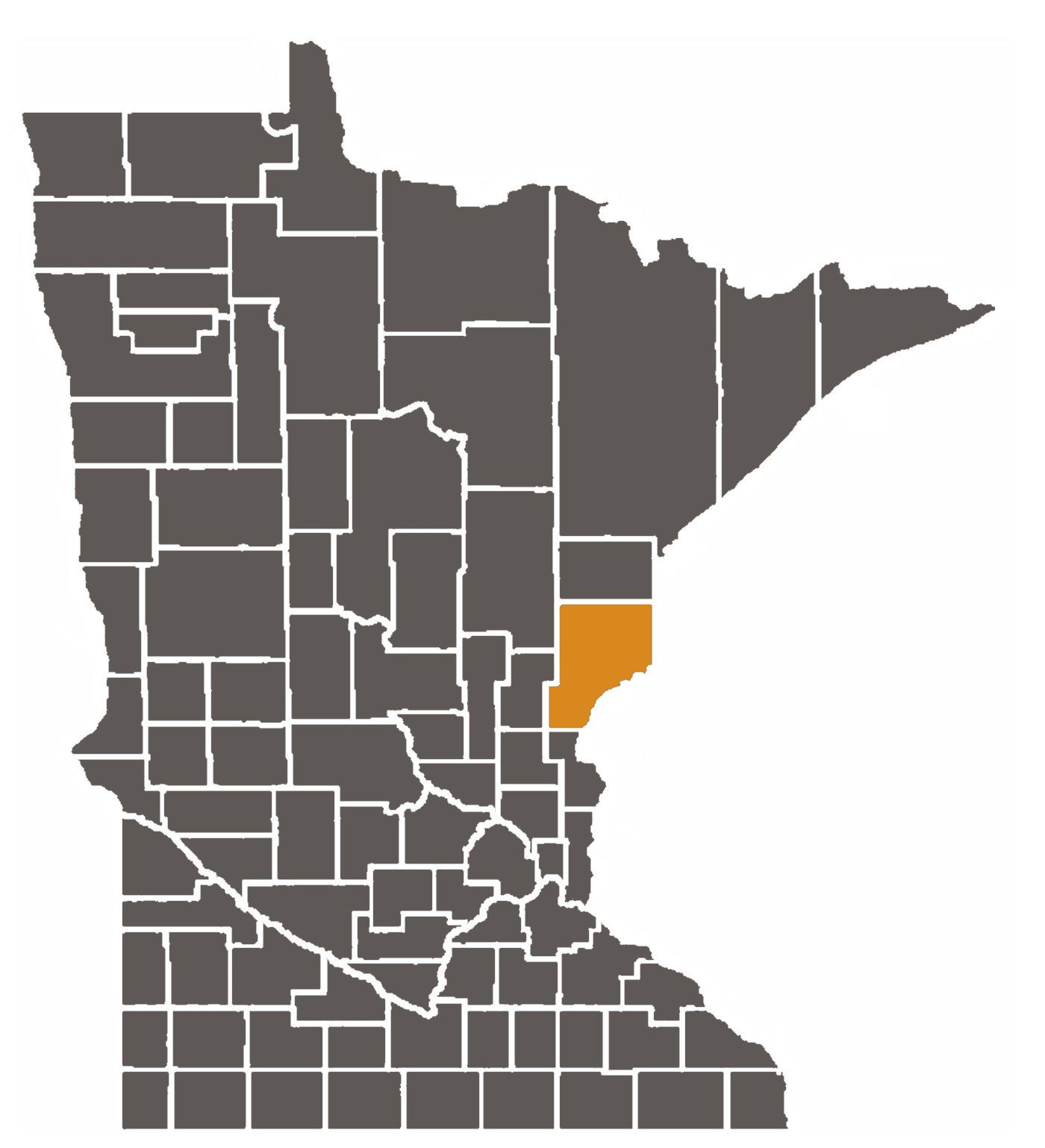 Minnesota map with Pine County highlighted.