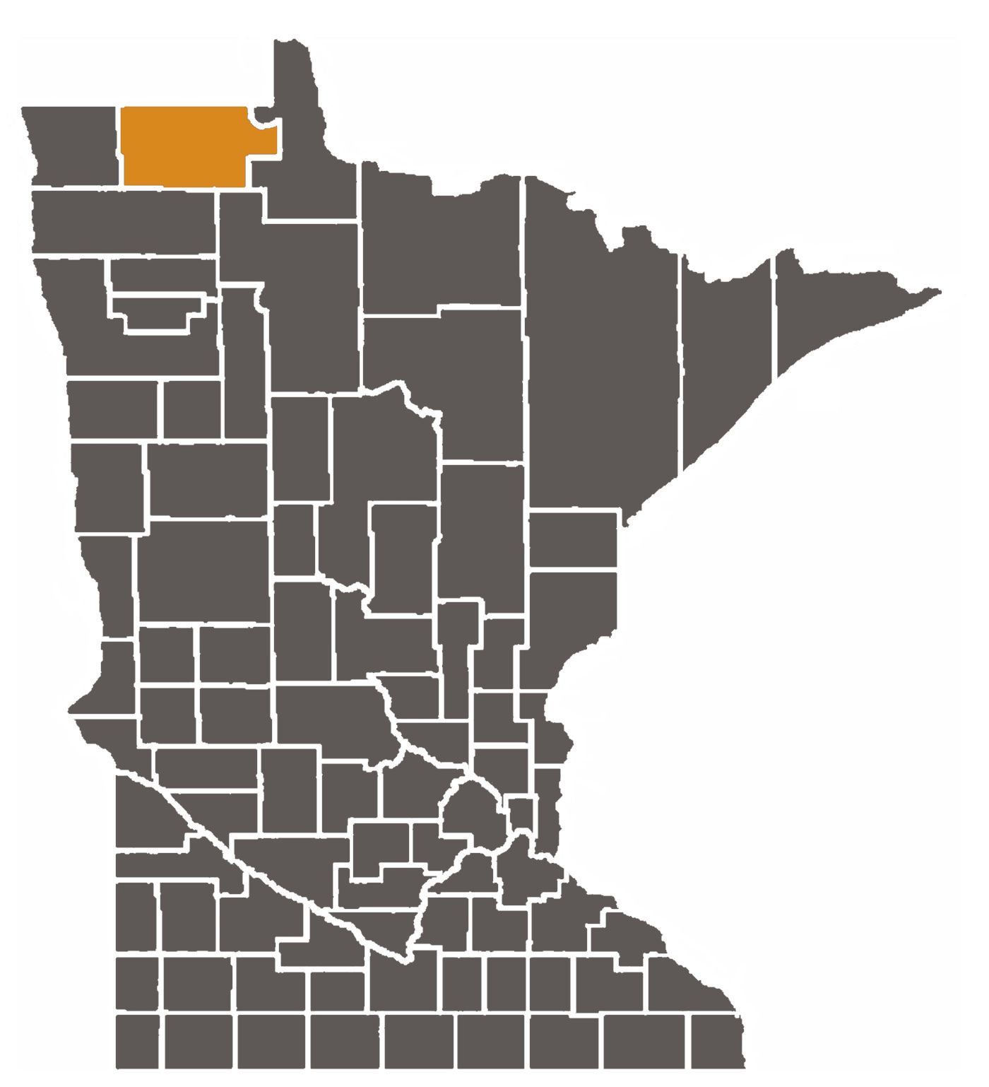 Minnesota map with Roseau County highlighted.