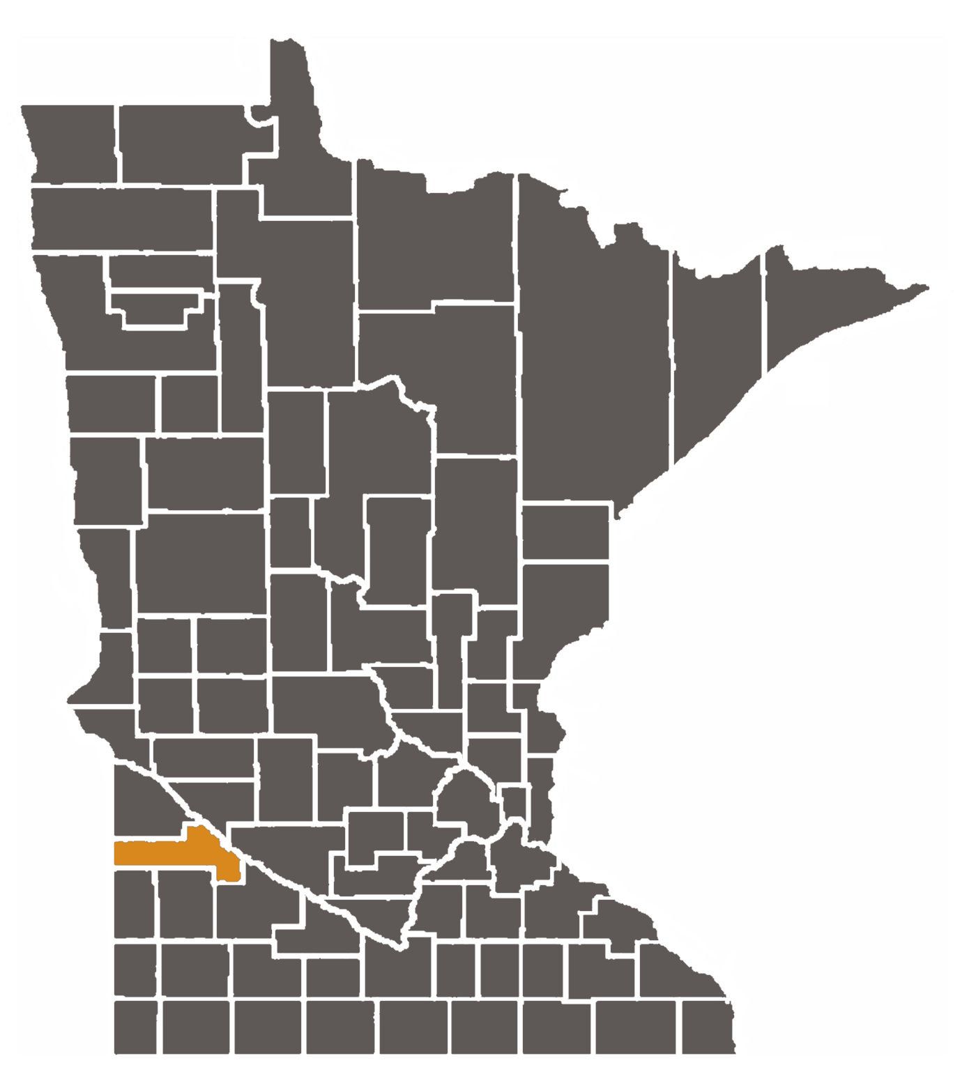 Minnesota map with Yellow Medicine County highlighted.