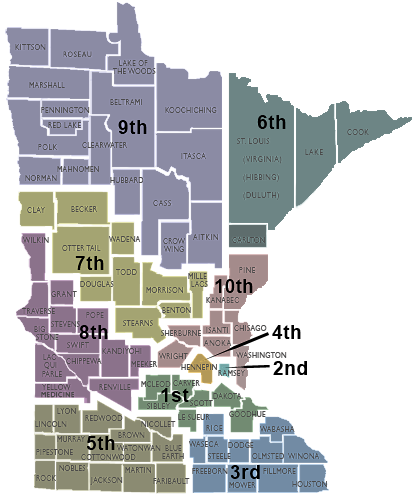 Map of Minnesota Counties and Judicial Districts