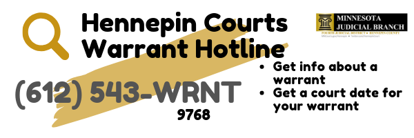 Warrant hotline graphic providing phone number 612-543-9768 for the new service