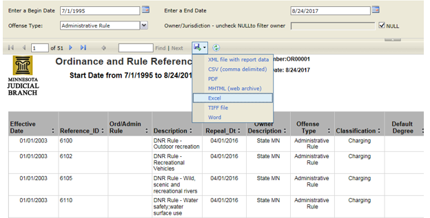 A sample of a report returned using the search tool.